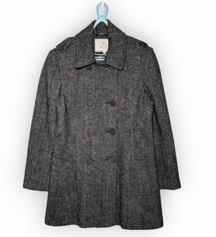 House Of Bruar Harris Tweed Grey Herringbone Double Breasted Jacket Size 12 VGC - Picture 1 of 8